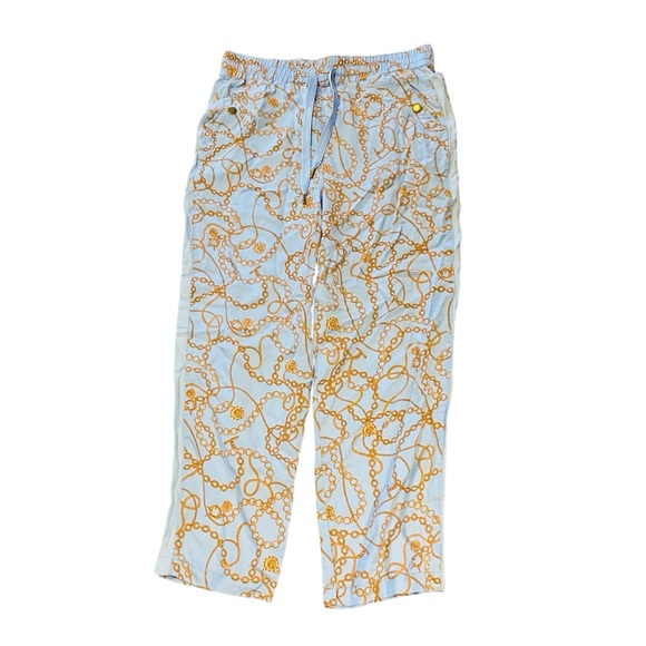 Anthropologie Maeve Kalle Track Pants Drawstring Waist Sky Blue Chain Print - Picture 7 of 13